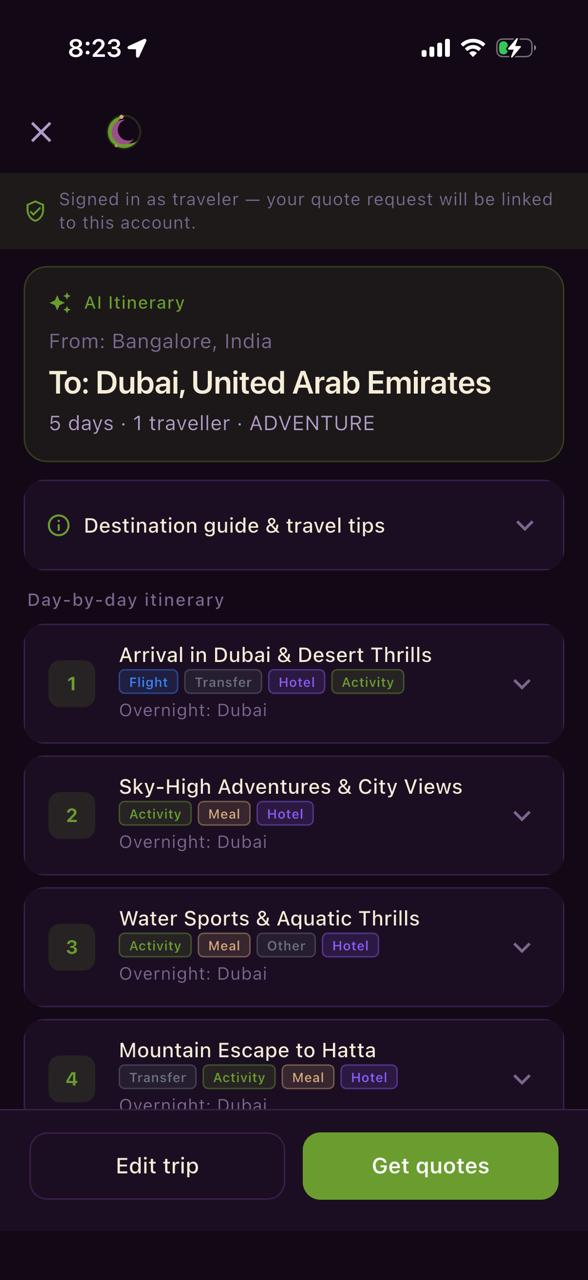 Jetdunes AI itinerary results