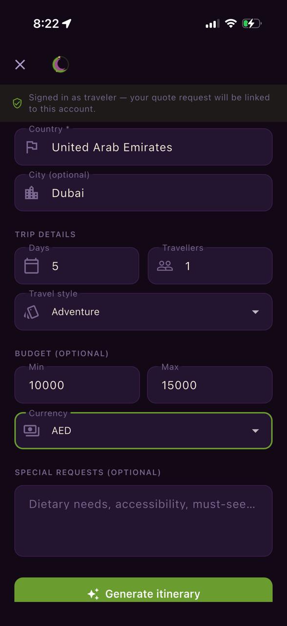 Trip inputs with budget